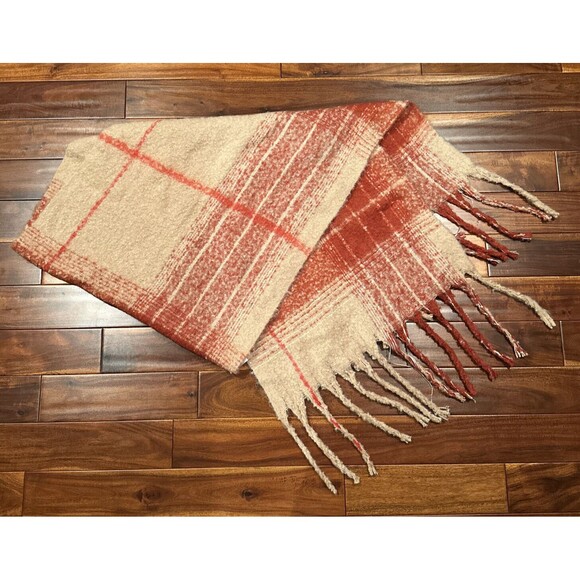 Women’s Blanket Scarf Wrap Time And Tru Orange Tan Brown Large Soft Fringe - Picture 1 of 10